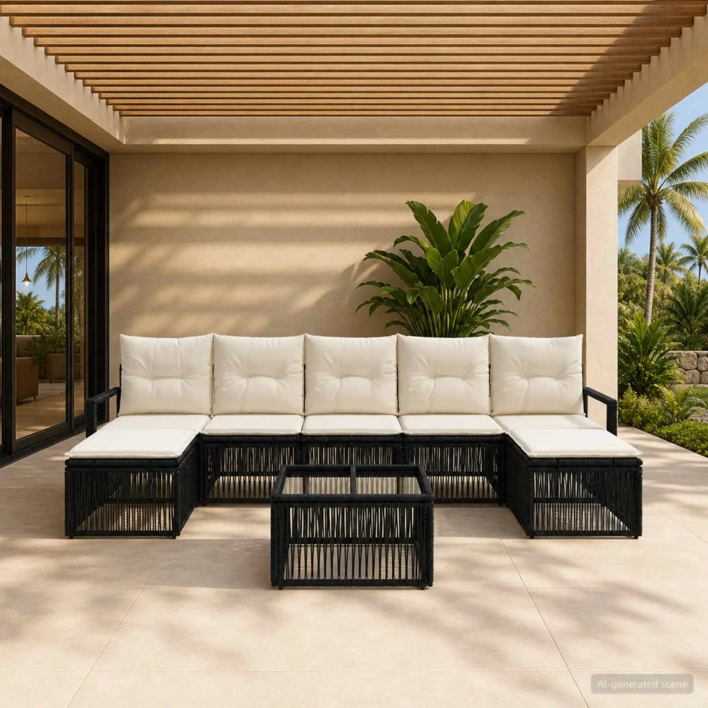 Set Divano da Giardino 8 pz Nero polyrattan 3435799