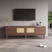 Mobile TV ¨C MINIMAL ¨C Legno Scuro, Ante in Rattan, 4 Cassetti, 180 cm, per TV fino a 80''