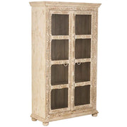 Vetrina in legno intagliato beige fatta a mano, 106x43x180h cm
