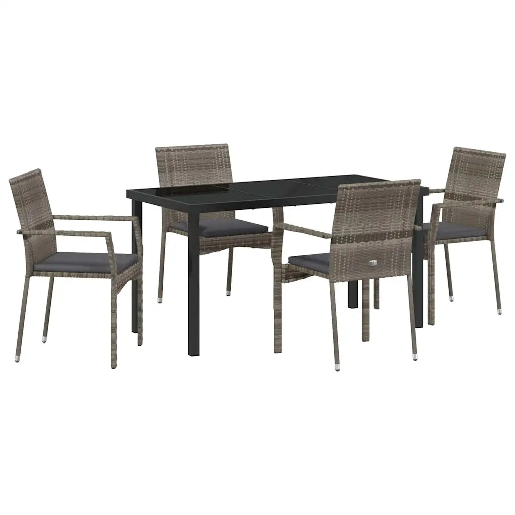Set da Pranzo per Giardino con cuscino 5 pz | Set Salotto da Giardino Grigio polyrattan