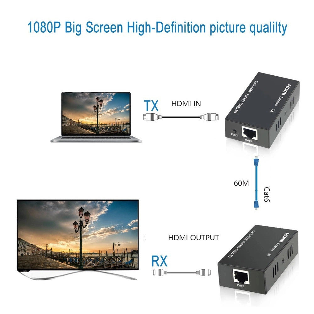 Trade Shop - Hdmi Extender Ethernet Cavo Di Rete Lan Over Cat6 60 Metri Hdmi 3d Fullhd 1080p -
