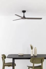 FARO Ventilatore da soffitto HEYWOOD L in acciaio nero opaco pale in legno scuro motore DC 6 velocita telecomando incluso per 176-28 m² adatto a tetti inclinati FARO-33809