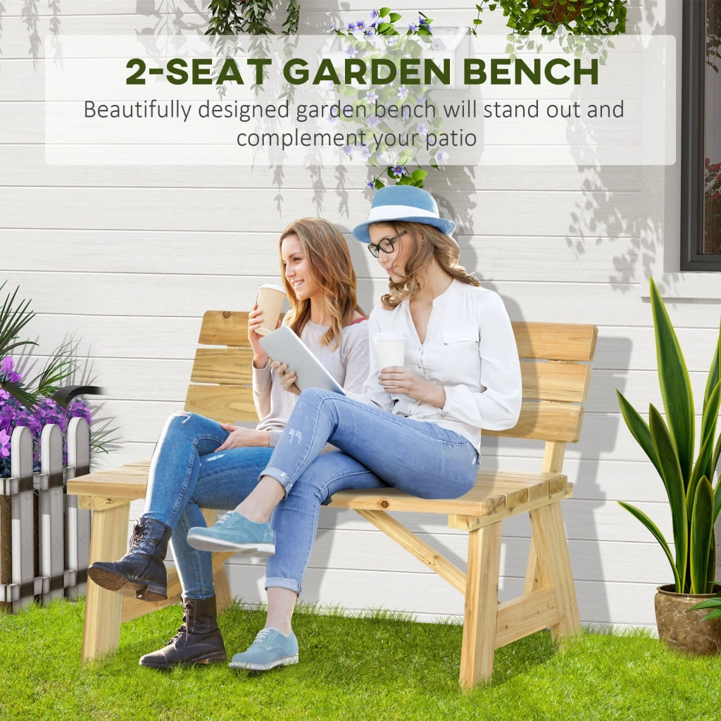 Panchina da Giardino  2 Posti a Doghe con Schienale Alto 116x56x80 cm in Legno Naturale