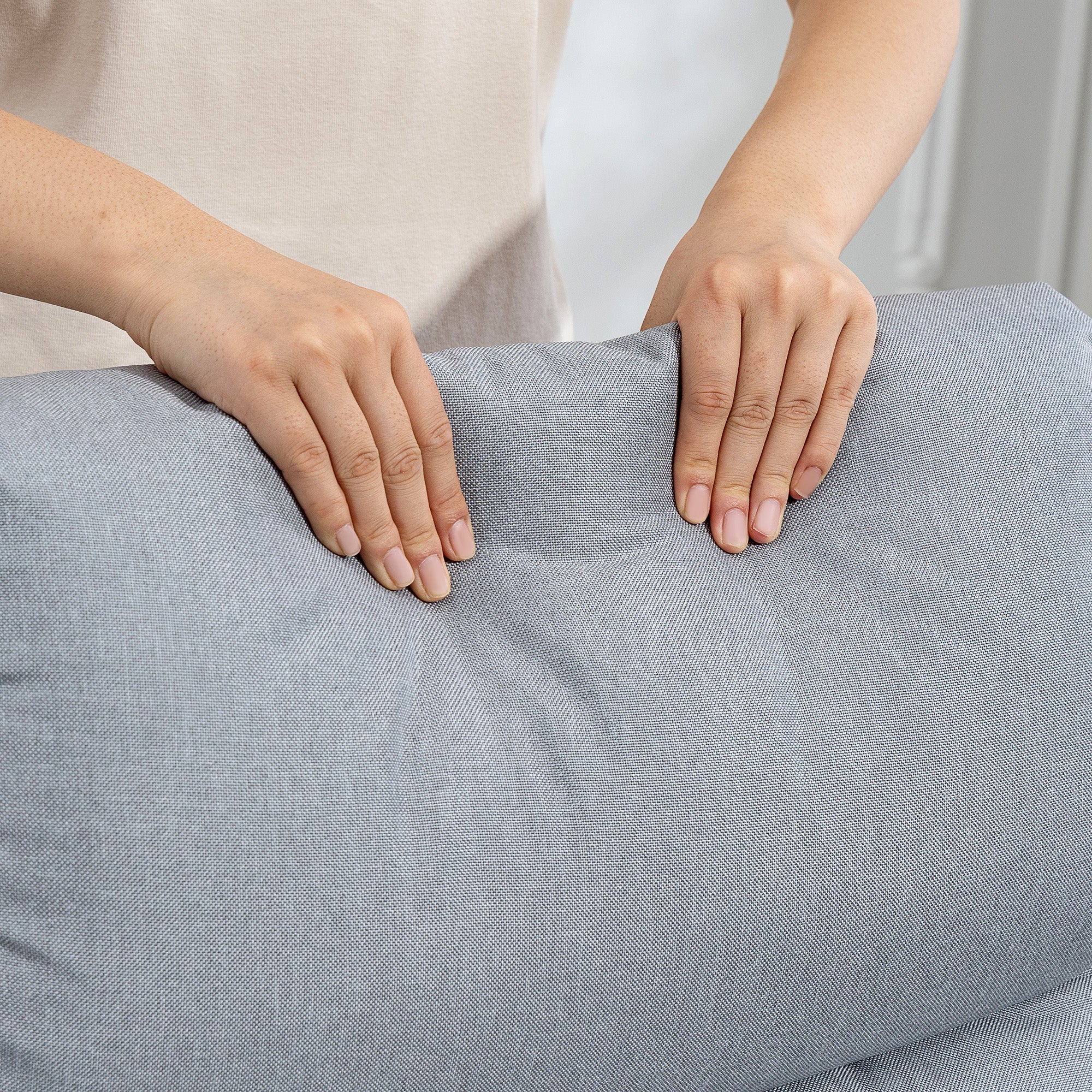 Poltrona Reclinabile 135° Max 73x86x100 cm in Tessuto Effetto Lino Schiuma Acciaio e Legno Grigio Chiaro