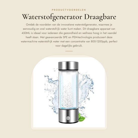 Generatore di idrogeno portatile - 450ML bottiglia di acqua idrogenata - Macchina idrogeno USB ricaricabile - Ideale per l'uso quotidiano