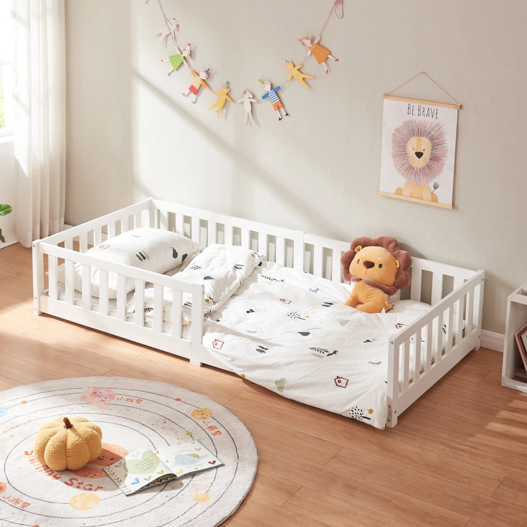 Letto Montessori per Cameretta Tanna in Legno di Pino 90 x 200 cm - Bianco [en.casa]