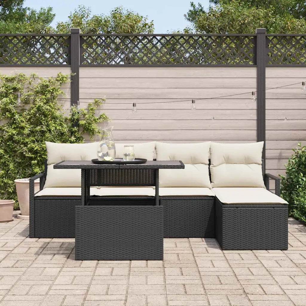 Set Divano da Giardino 6 pcs Nero e Crema polyrattan 3348803