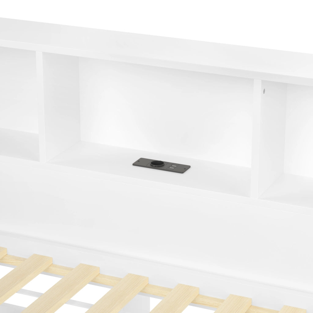 Letto singolo 90x200 cm con letto estraibile; LED dimmerabile; USB e scaffale; bianco
