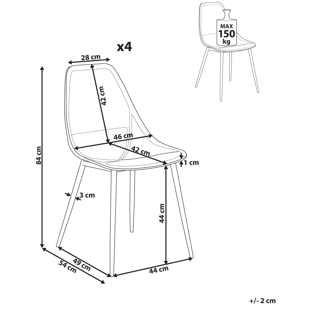 Set di 4 sedie da pranzo Beige Seduta sintetica Gambe in metallo Seduta moderna semplice e minimalista