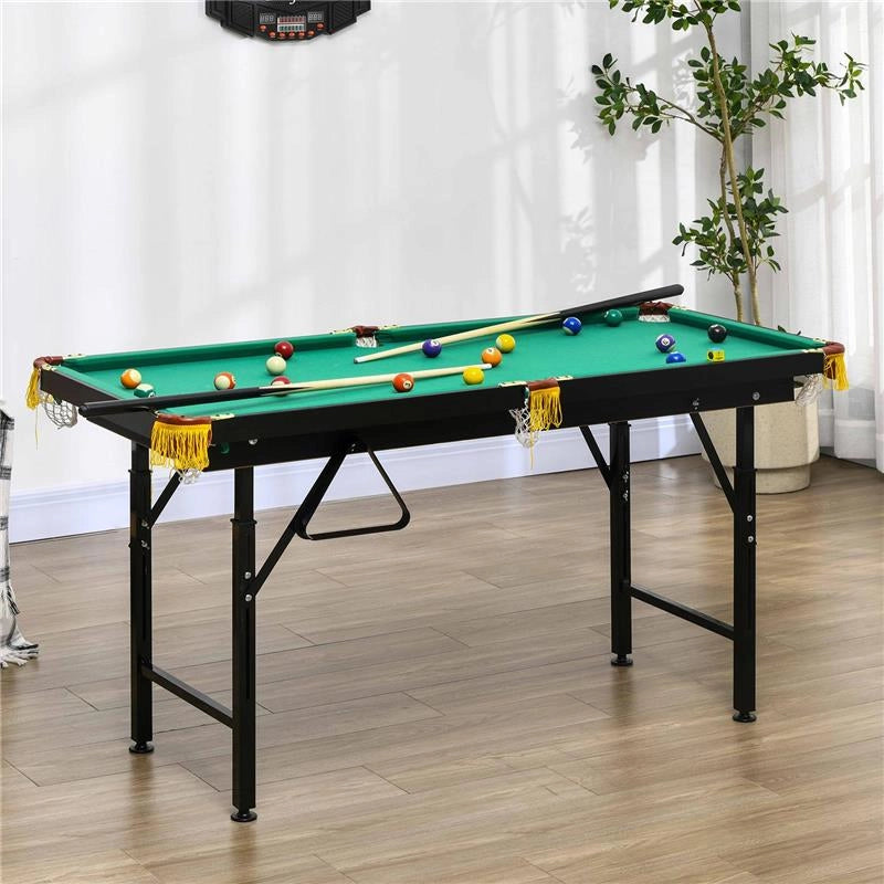 TAVOLO DA BILIARDO AD ALTEZZA REGOLABILE CON ACCESSORI, IN MDF E ACCIAIO, 140X63X55-75 CM, VERDE