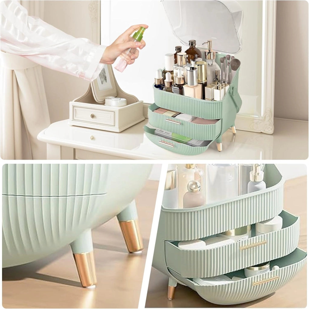 ZMH Porta trucchi da scrivania con più cassetti contenitore per cosmetici verde chiaro 29 x 19 x 38 cm