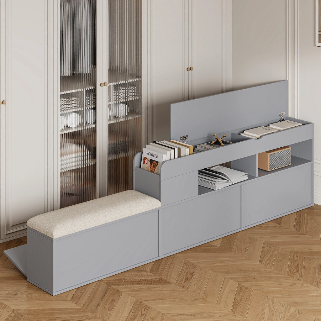 Letto Combinato Letto Matrimoniale 140x200 cm; Contenitore; Cassetti; Testiera Imbottita; Grigio