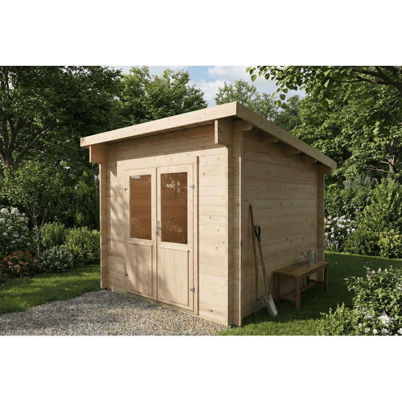 Casetta da giardino in legno 274x274 cm – Abete 42 mm con tetto in acciaio – Porta vetrata doppia – FA3030.02 Foresta