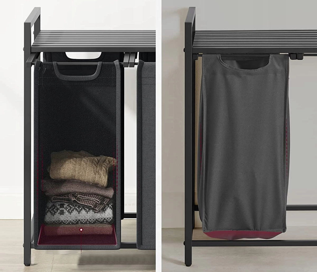 Mobile portabiancheria Valora 3 x 38L grigio e nero | Tre scomparti