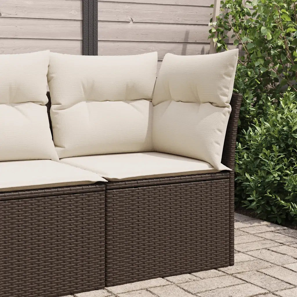 Divano Angolare da Giardino con Cuscini-Sofa da Giardino-Divanetto da esterno in Polyrattan Marrone 650445