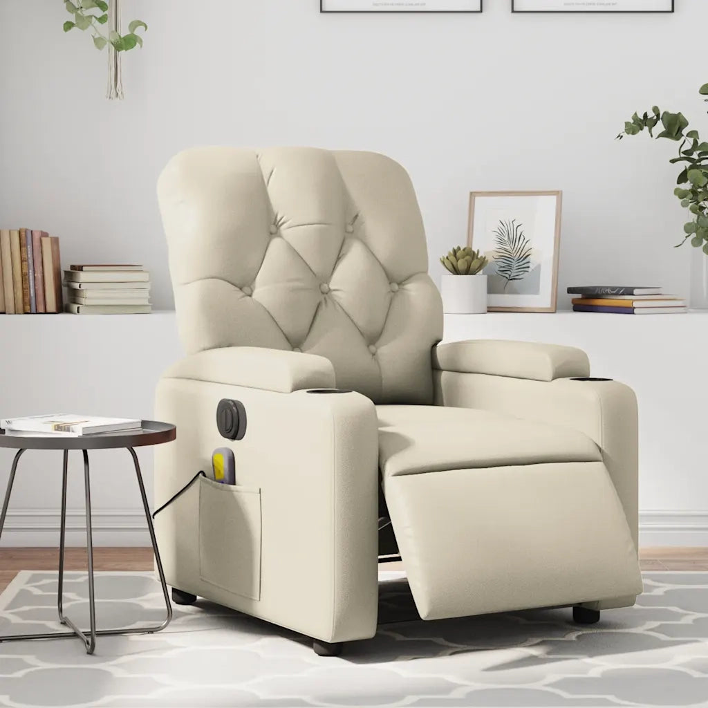 Poltrona Massaggiante | Sedia Relax Elettrica Reclinabile Crema Similpelle