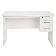 Scrivania dritta per computer con 3 cassetti e serratura, per ufficio e studio, in legno bianco, 120 × 59 × 75 cm