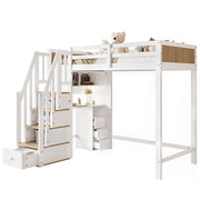Letto a Castello 90x200 cm con Scrivania; 3 Cassetti; Scala Contenitore e Libreria
