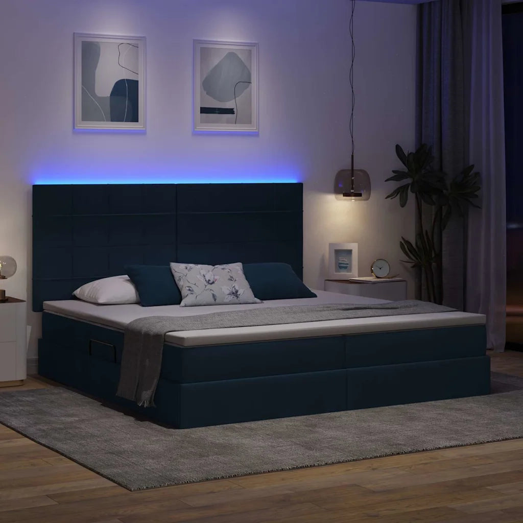 Letto con contenitore e LED con led Blu 200 x 200 cm Poliestere