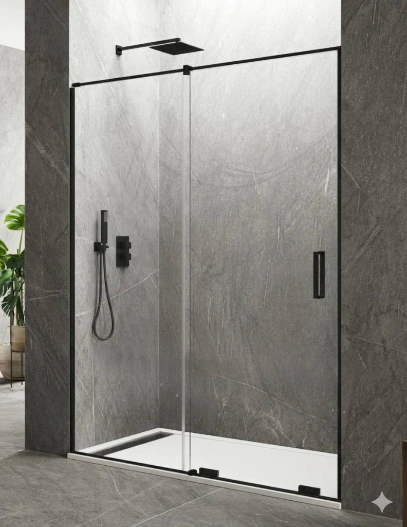Porta doccia scorrevole 1+1 CIRENE (KENNA) 130 cm Profilo Nero Barra Parallela