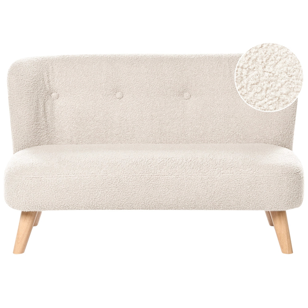 Divano per bambini beige imbottito in bouclé con braccioli, divano moderno per bambini