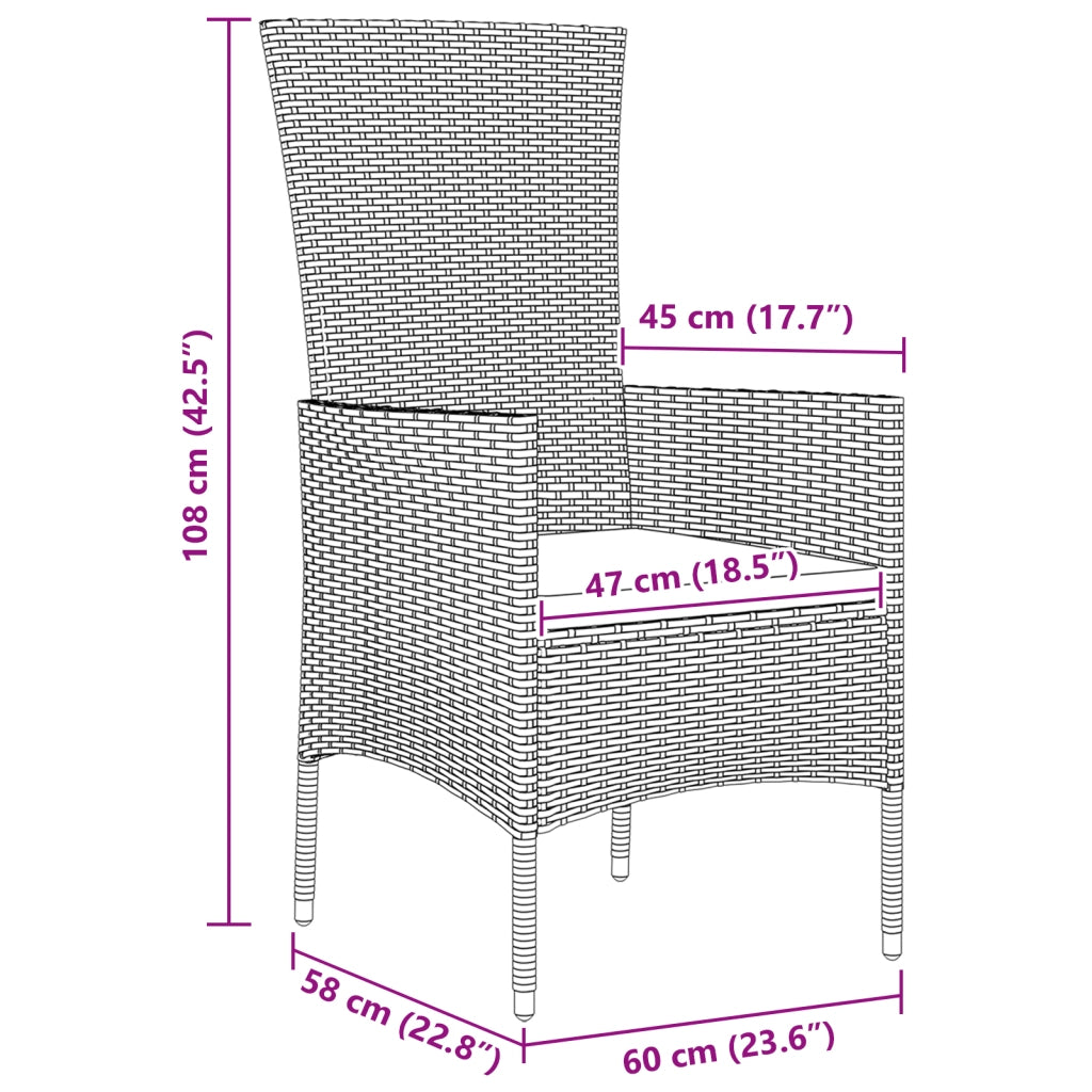Set da pranzo da giardino 5 pezzi con cuscini in Rattan Poliester Beige