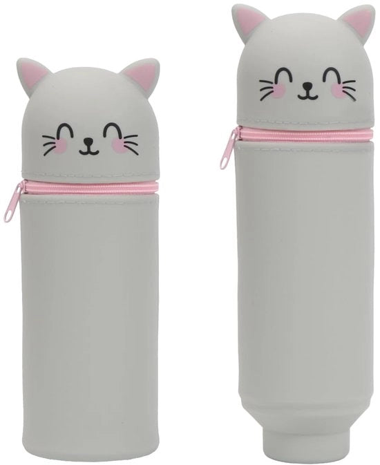 Etui per ragazze, 2-in-1 etui kawaii gatti, etui in silicone morbido, etui per gatti, etui cartoon scuola per ragazze con chiusura a righello per attrezzature scolastiche per bambini