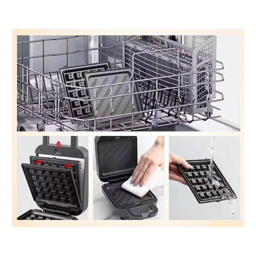 Trade Shop - Mini Piastra Per Sandwich Waffle 3in1 600w Multifunzionale Con Piastre Intercambiabili -