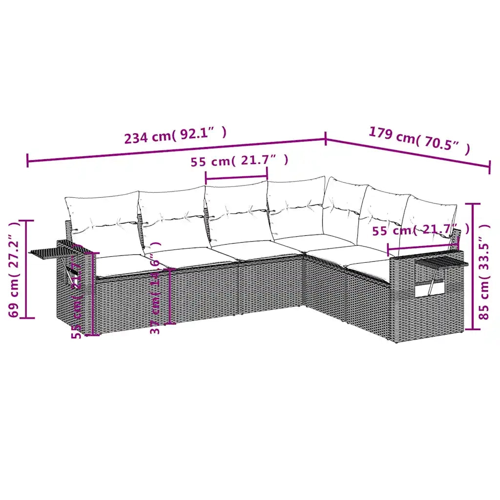 Set Divani da Giardino 7 pz con Cuscini Grigio in Polyrattan 3220220