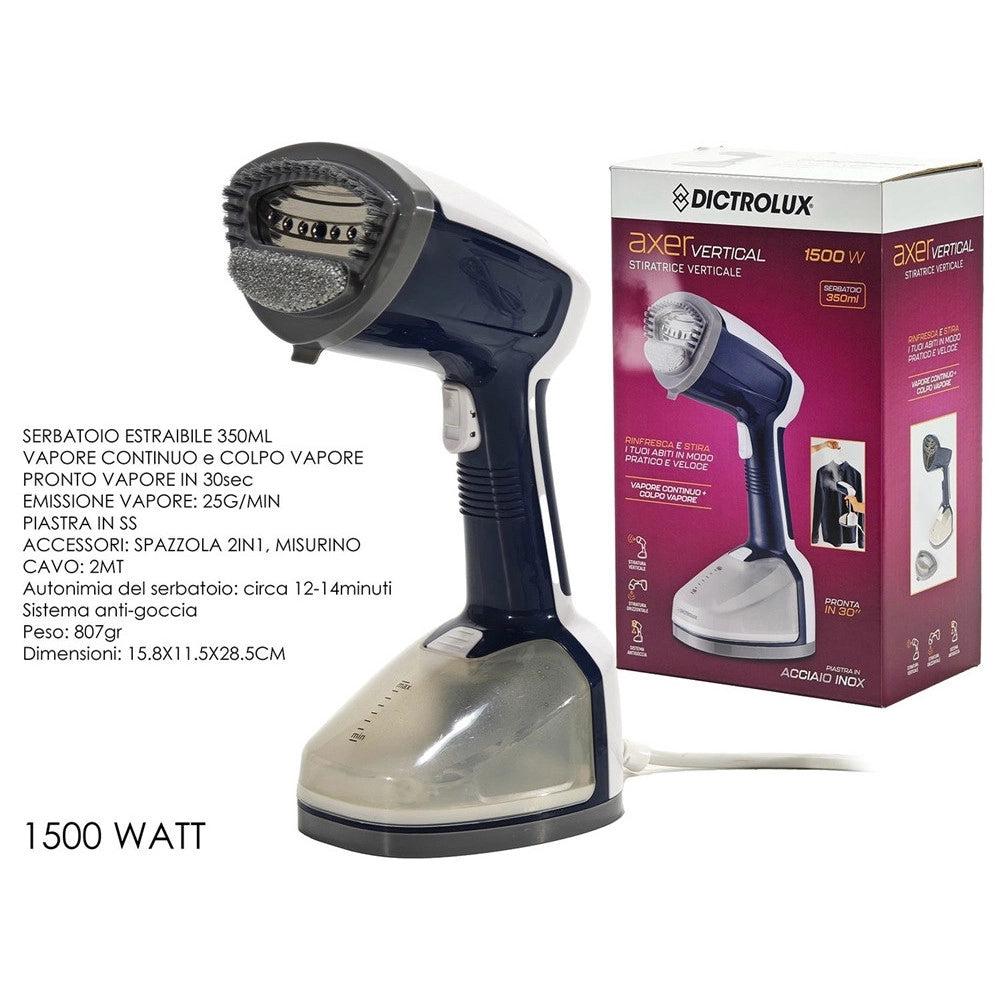 Trade Shop - Ferro Da Stiro Verticale 1500 Watt Capacità 350 Ml Piastra In Acciaio Funzione Antigoccia -