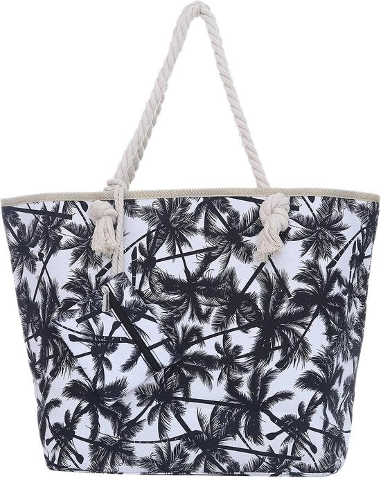 Borsa grande per il mare con palme - Borsa a tracolla con chiusura a zip - Cotonato