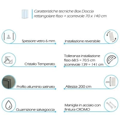 Box doccia angolare 70x140 cm scorrevole in cristallo trasparente Ted
