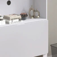 Scrivania per Computer con Scaffali per Archiviazione, Piano Ribaltabile, 2 Ruote, per Camera, Soggiorno, 80 x 69 x 153 cm, Bianco