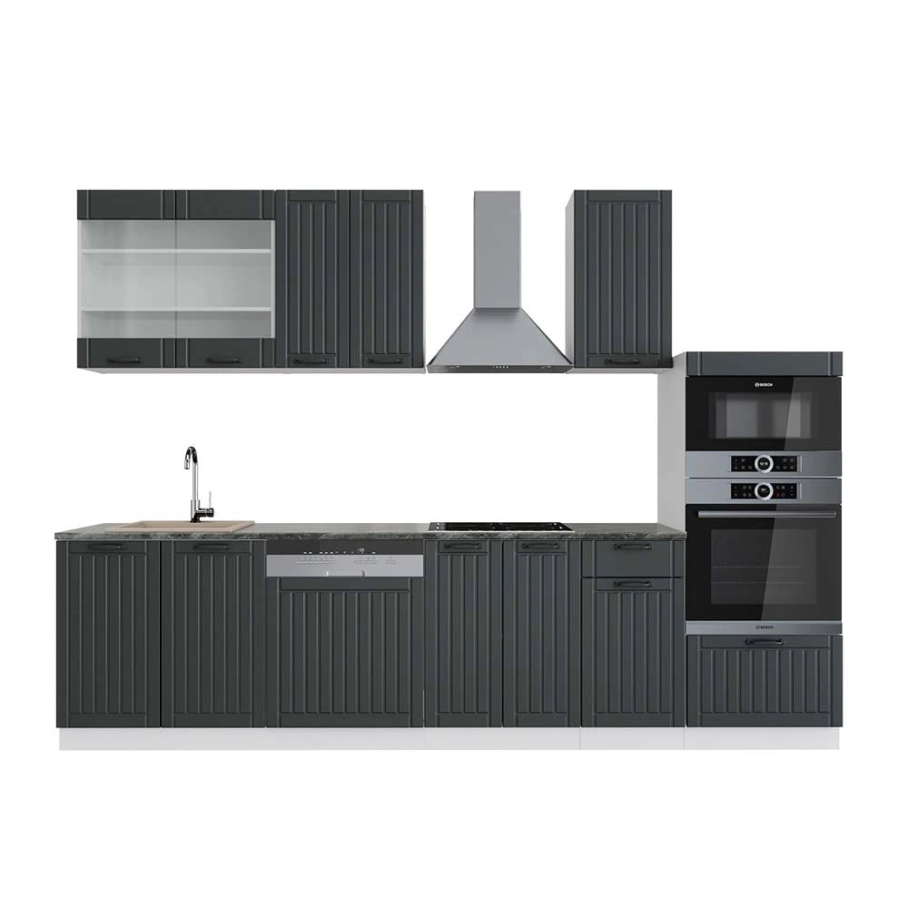 Cucina componibile Fame-Line Antracite rustico/Bianco 300 cm con armadio alto, PL Antracite Vicco