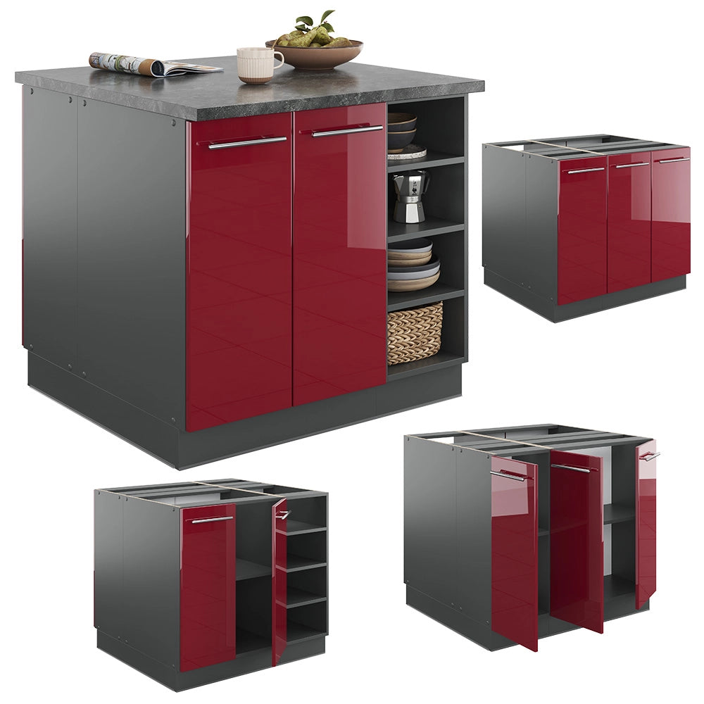 Isola cucina Fame-Line Bordeaux lucido/Antracite 90 cm senza piano di lavoro Vicco
