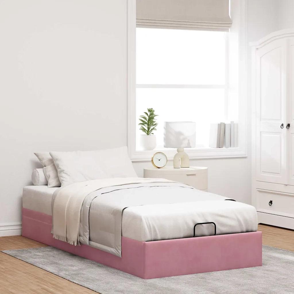 Struttura Letto Pouf Senza Materasso Rosa 90x200 cm Velluto