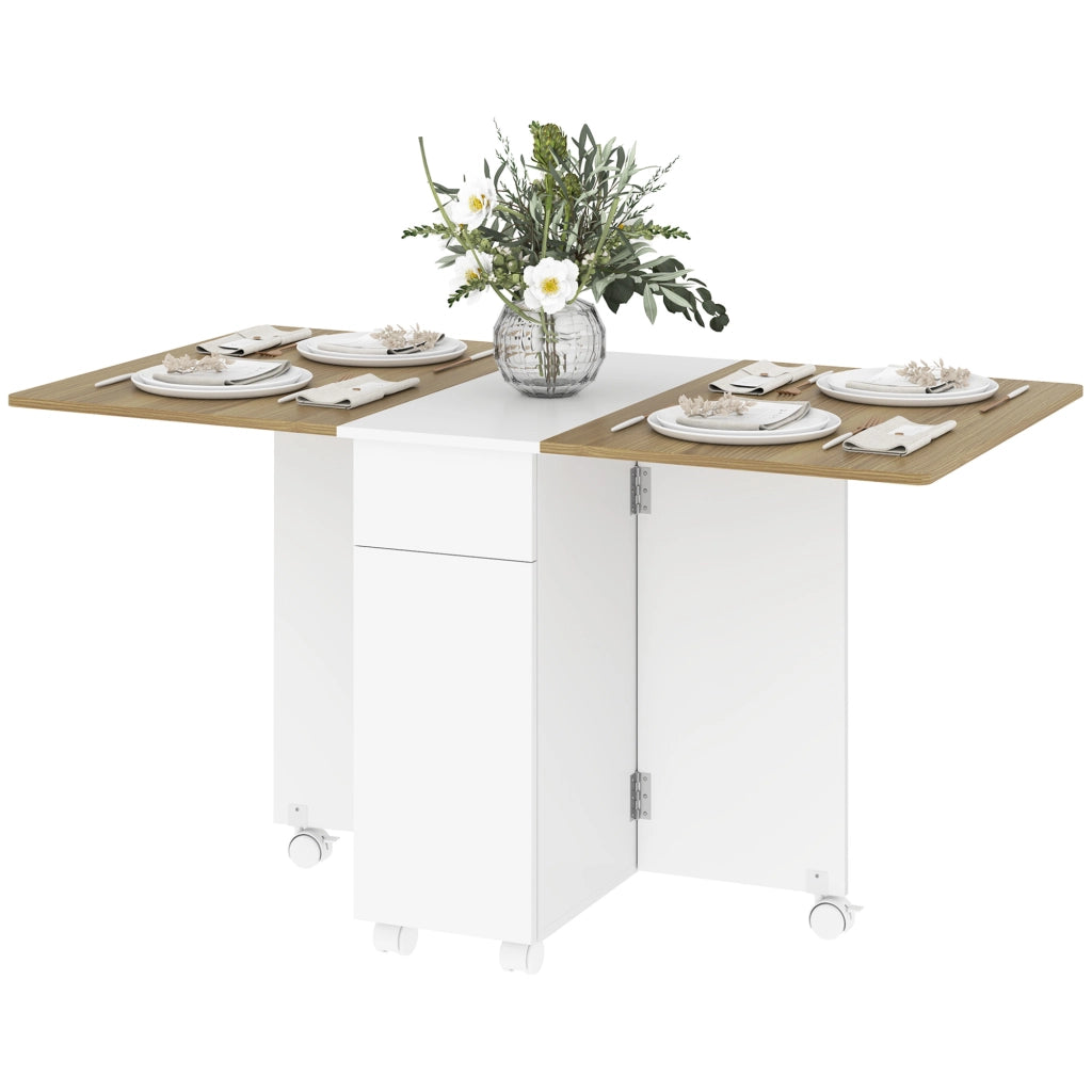 Tavolo da pranzo allungabile rettangolare con cassetti e armadietto ¨C zephmum ¨C Bianco e legno 140x76x74 cm