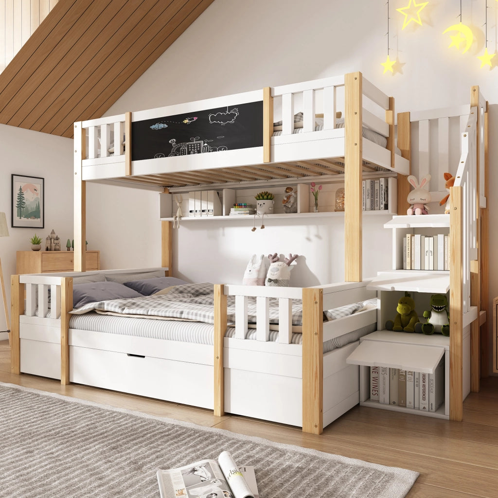 LETTO A CASTELLO 90/140x200 cm Legno Bianco e Naturale