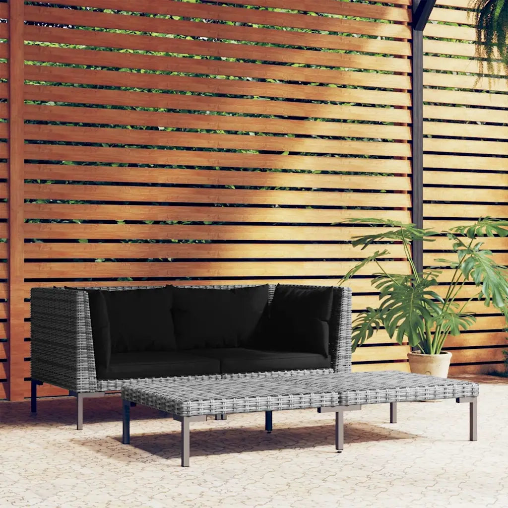 Salotto da Giardino-Set Divani da Giardino 3 pz Grigio Scuro Polyrattan Mezzo Tondo 560209