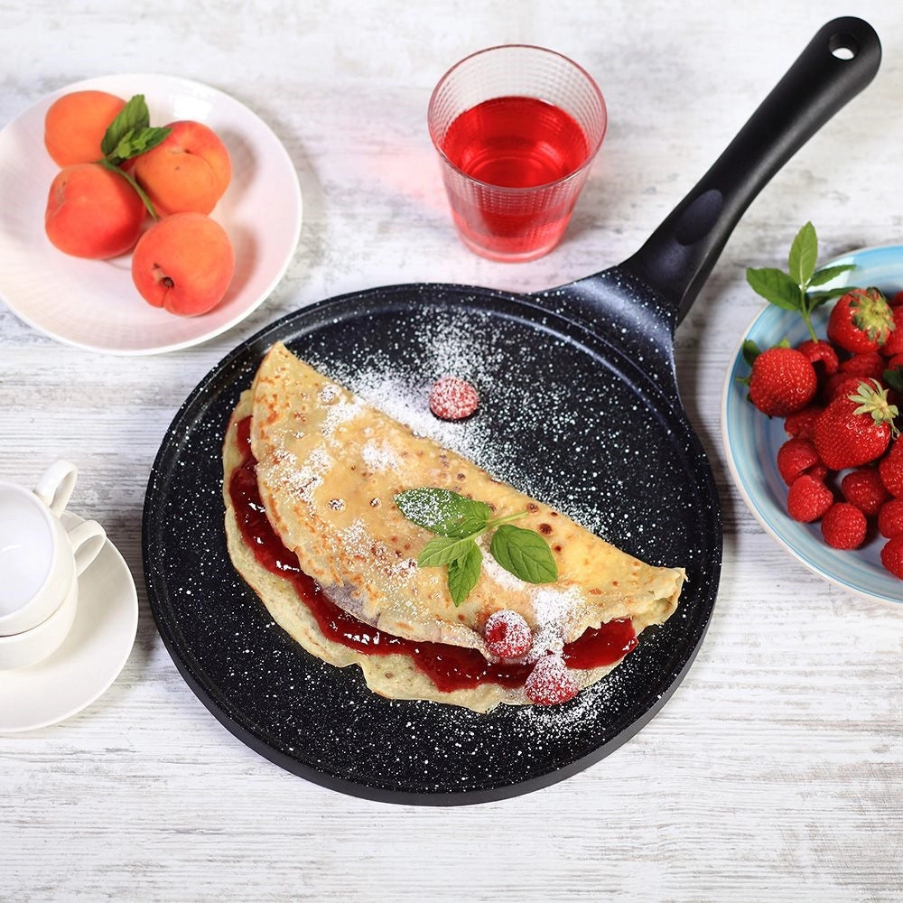 Trade Shop - Padella Antiaderente Piastra Liscia Tonda Per Crepes Nera Accessori Per Cucinare 624388 -