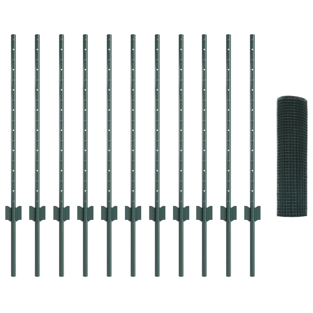 Recinzione in Rete Saldata con 11 Post U Verde 0.8x25 m Acciaio