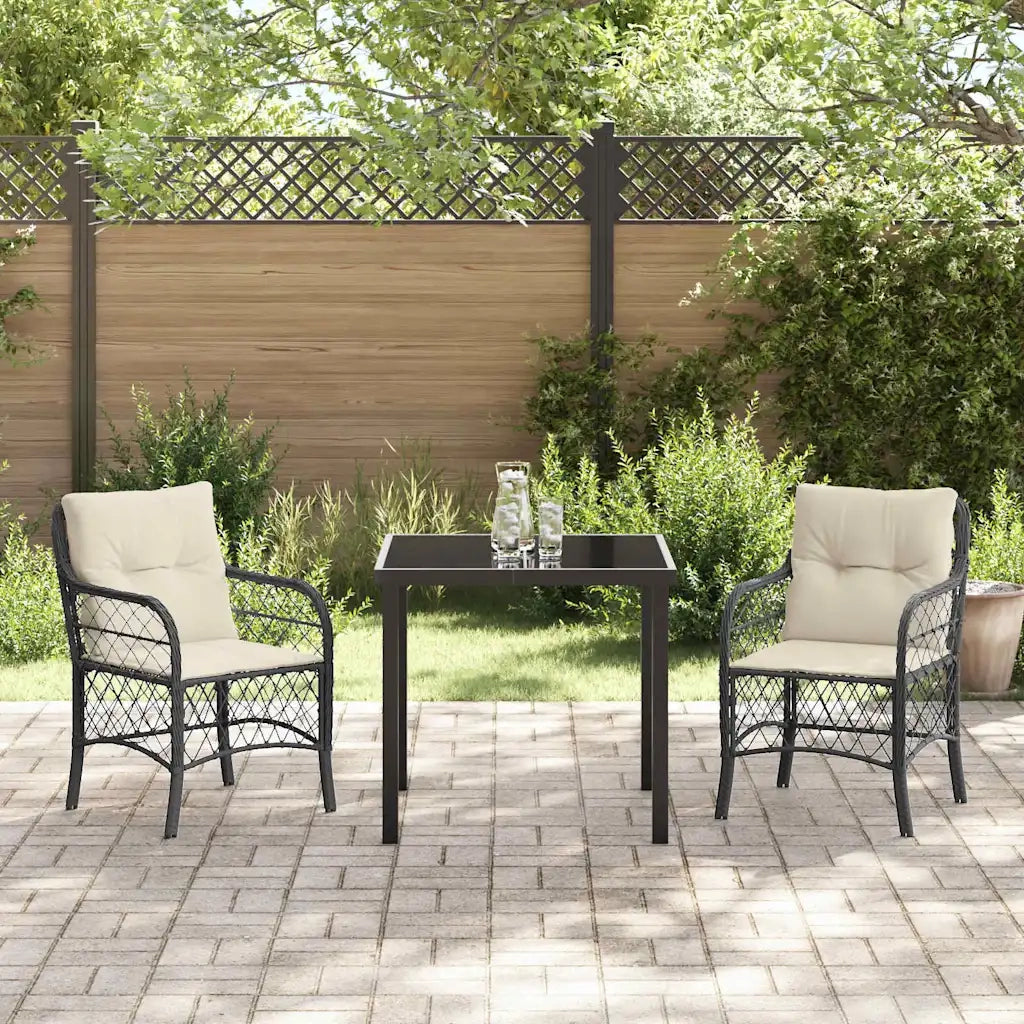 Set da Pranzo per Giardino con cuscino 3 pcs Nero polyrattan 3380197