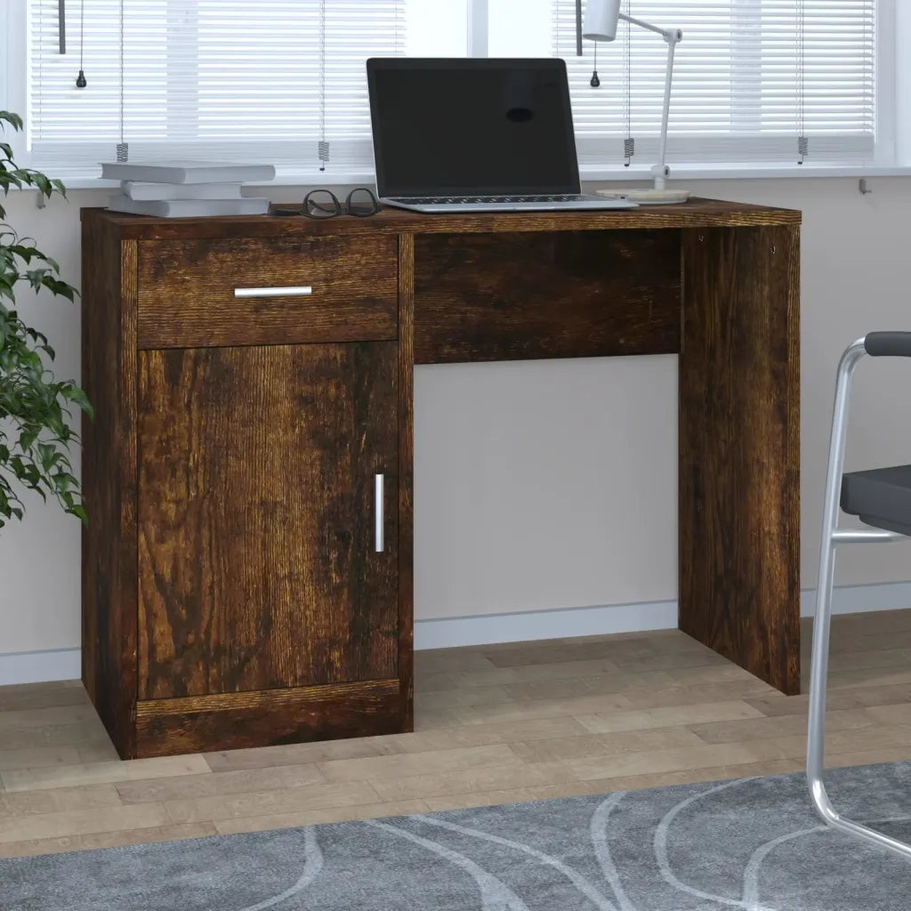 Scrivania | Tavolo da Ufficio Cassetto rovere fumo 100x40x73cm Legno Multistrato