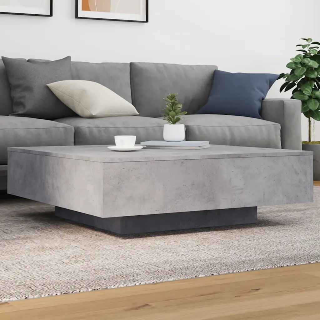 Tavolino da Soggiorno con Luci LED-Tavolino da Salotto-Tavolo Grigio Cemento 100x100x31 cm