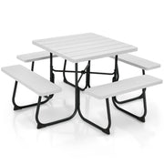 Set tavolo da picnic quadrato per 8 persone, Tavolo per esterni con foro per ombrellone capacit¨¤ di 225kg Bianco-Tavoli e sedie da campeggio