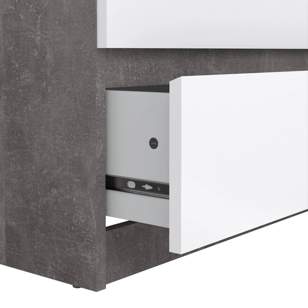 Credenza Abacadabra, Buffet da soggiorno, Madia da salotto, Dispensa da cucina, 154x50 h70 cm, Cemento e Bianco lucido