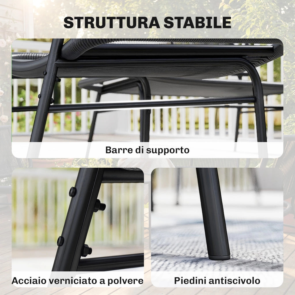 Set 4 Pezzi Salotto da Giardino con Divano 2 Sedie con Tavolino in  Rattan e Metallo Nero