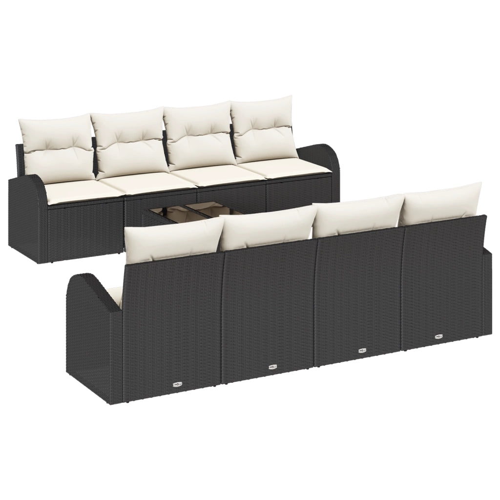 Set di Divani da Giardino 9 Pezzi con Cuscini Nero Polyrattan