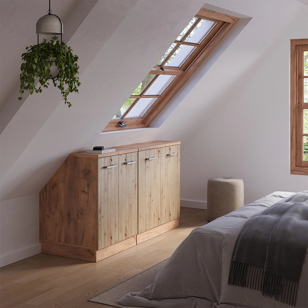 Set di mobili sottotetto Rion Rovere artigianale/Rovere dorato 140 cm Set di 2 carcasse armadio profondità 60 cm Vicco