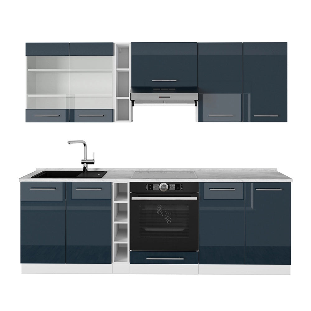 Mobile da cucina Fame-Line Blu scuro lucido/Bianco 235 cm, PL Marmo Vicco